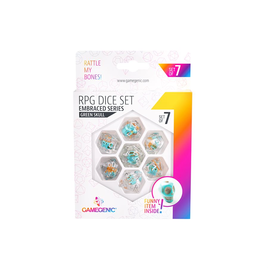 GameGenic - RPG Dice Set - Embraced Series - Green Skull